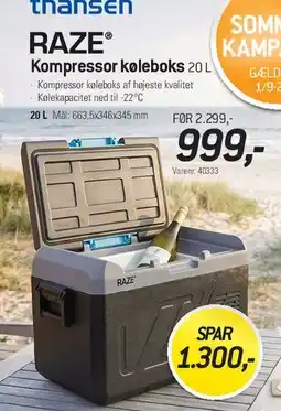 Thansen RAZE Kompressor køleboks 20 L tilbud