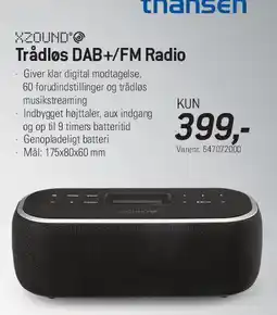 Thansen Xzound Trådløs DAB+/FM Radio tilbud