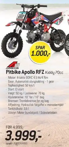 Thansen Pitbike Apollo RFZ Kiddy 70cc tilbud