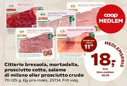 SuperBrugsen Citterio bresaola, mortadella, prosciutto cotto, salame di milano eller prosciutto crudo tilbud