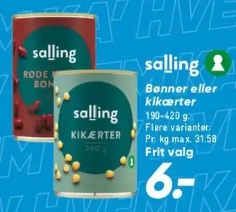 Bilka Salling bønner eller kikærter tilbud