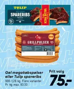 Bilka Grillpølser eller Tulip spareribs tilbud