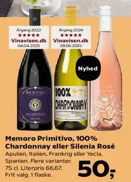 Kvickly Memoro Primitivo, 100% Chardonnay eller Sìlenia Rosé tilbud