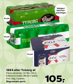 Kvickly 1664 eller Tuborg øl tilbud