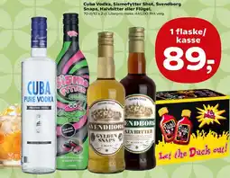 Kvickly Cuba Vodka, Sismofytter Shot, Svendborg Snaps, Halvbitter eller Flügel tilbud