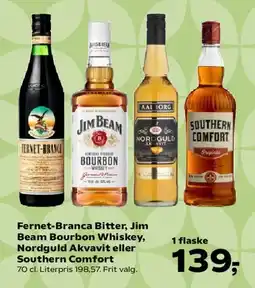 Kvickly Fernet-Branca Bitter, Jim Beam Bourbon, Nordguld Akvavit eller Southern Comfort tilbud