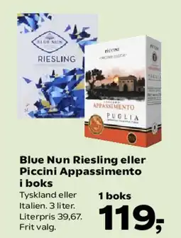Kvickly Blue Nun Riesling / Piccini Appassimento (boks) tilbud