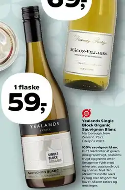 Kvickly Yealands Single Block Organic Sauvignon Blanc tilbud