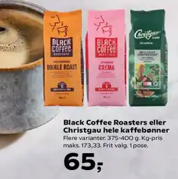 Kvickly Black Coffee Roasters eller Christgau hele kaffebønner tilbud
