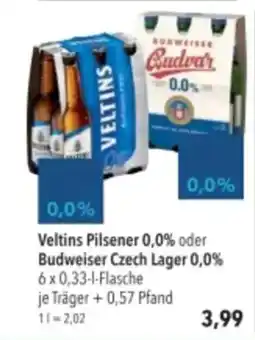 Citti Veltins Pilsener 0,0% oder Budweiser Czech Lager 0,0% tilbud
