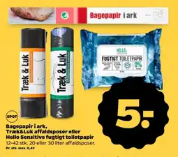 Netto Bagepapir i ark, træk&luk affaldsposer eller hello sensitive fugtigt toiletpapir tilbud