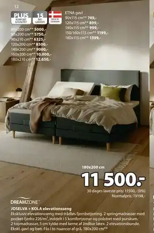 JYSK JOSELVA + KOLA elevationsseng tilbud