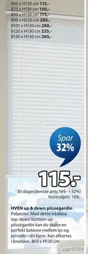 JYSK HVEN up & down plisségardin tilbud