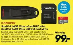 Bilka SanDisk 64GB Ultra microSDXC eller SanDisk 64GB Ultra USB 3.0 flash drive tilbud