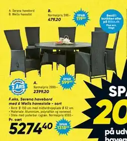 Bilka Serena havebord med 6 Wells havestole - sort tilbud