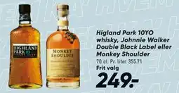 Bilka Higland Park 10YO whisky, Johnnie Walker Double Black Label eller Monkey Shoulder tilbud