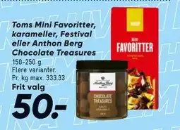 Bilka Toms Mini Favoritter, karameller, Festival eller Anthon Berg Chocolate Treasures tilbud