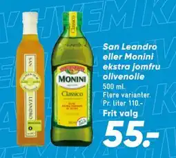 Bilka San Leandro eller Monini ekstra jomfru olivenolie tilbud