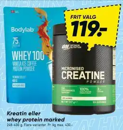 Bilka Kreatin eller whey protein marked tilbud
