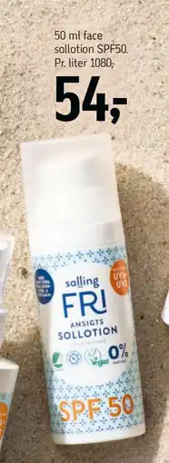 Føtex 50 ml face sollotion SPF50 tilbud