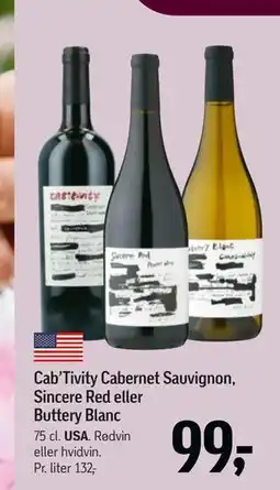 Føtex Cab’Tivity Cabernet Sauvignon, Sincere Red eller Buttery Blanc tilbud