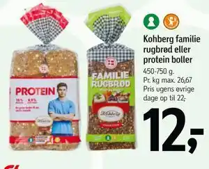 Føtex Kohberg familie rugbrød eller protein boller tilbud