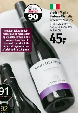 Føtex Vinchio-Vaglio Barbera d’Asti eller Brachetto Nivasco tilbud