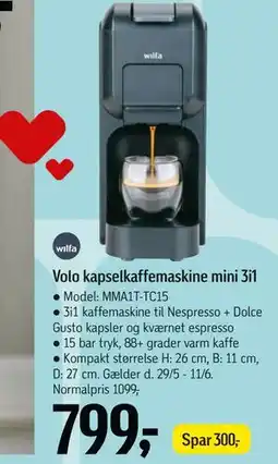 Føtex Volo kapselkaffemaskine mini 3i1 tilbud