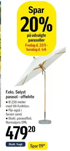 Føtex Spar 20% på udvalgte parasoller tilbud