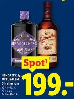 Lidl HENDRICK'S/ METUSALEM Gin eller rom tilbud