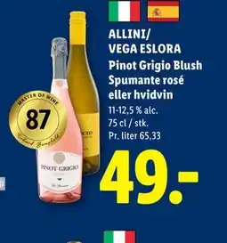 Lidl ALLINI/ VEGA ESLORA Pinot Grigio Blush Spumante rosé eller hvidvin tilbud