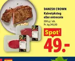 Lidl DANISH CROWN Kalvetyksteg eller entrecote tilbud