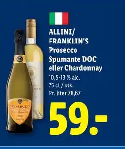 Lidl ALLINI/ FRANKLIN'S Prosecco Spumante DOC eller Chardonnay tilbud