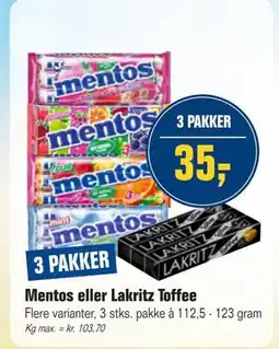 Otto Duborg Mentos eller Lakritz Toffee tilbud