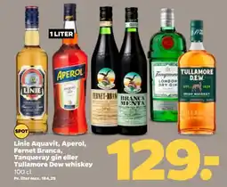Netto Linie aquavit, aperol, fernet branca, tanqueray gin eller tullamore dew whiskey tilbud