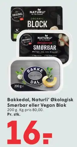 SPAR Bakkedal / Naturli' Økologisk Smørbar eller Vegan Blok tilbud