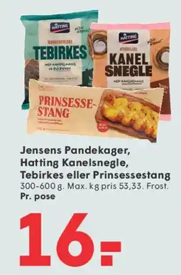 SPAR Jensens Pandekager, Hatting Kanelsnegle, Tebirkes eller Prinsessestang tilbud