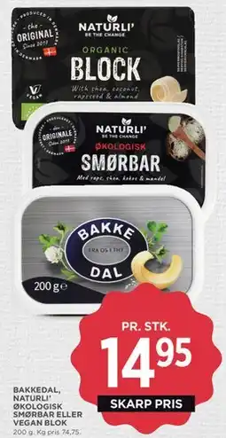 MENY Bakkedal / Naturli' Økologisk smørbar eller Vegan blok tilbud
