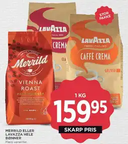 MENY Merrild eller Lavazza hele bønner tilbud