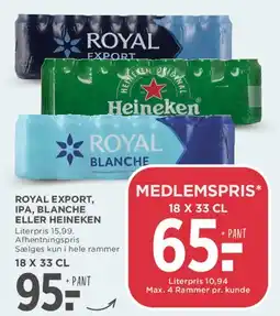 MENY Royal Export, IPA, Blanche eller Heineken (18 x 33 cl) tilbud