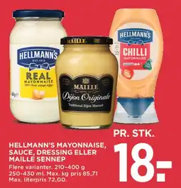 MENY Hellmann's mayonnaise / sauce / Maille sennep tilbud
