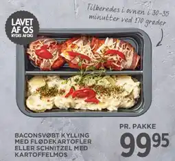 MENY Baconsvøbt kylling med flødekartofler eller schnitzel med kartoffelmos tilbud