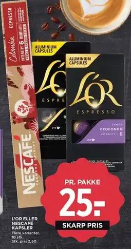MENY L'OR eller Nescafé kapsler (pr. pakke) tilbud