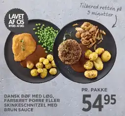 MENY Dansk bøf med løg, farsret porre eller skinkeschnitzel med brun sauce tilbud