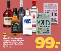 Netto Råstoff, jack daniels, 1-enkelt bitter, absolut vodka, beefeater gin eller century cocktail tilbud