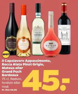 Netto Il Capolavoro Appassimento, Rocca Alata Pinot Grigio, Mateus eller Grand Puch Bordeaux tilbud