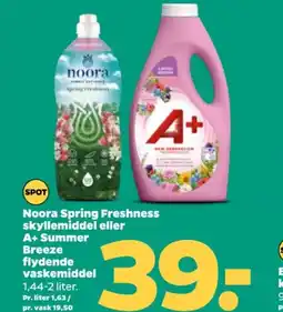 Netto Noora Spring Freshness skyllemiddel eller A+ Summer Breeze flydende vaskemiddel tilbud
