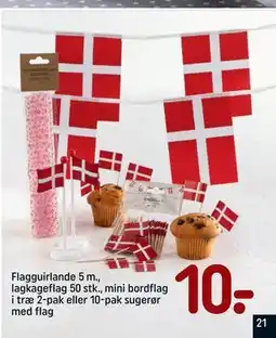 REMA 1000 Flagguirlande 5 m., lagkageflag 50 stk., mini bordflag i træ 2-pak eller 10-pak sugerør med flag tilbud