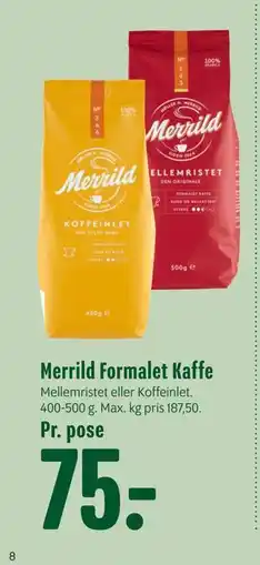 Min Købmand Merrild Formalet Kaffe tilbud
