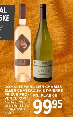 MENY DOMAINE MARILLIER CHABLIS ELLER CHATEAU SAINT-PIERRE PRIEUR PROVENCE ROSÉ tilbud